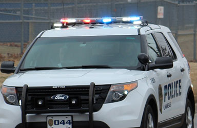 Lawrence Police SUV with lights activated