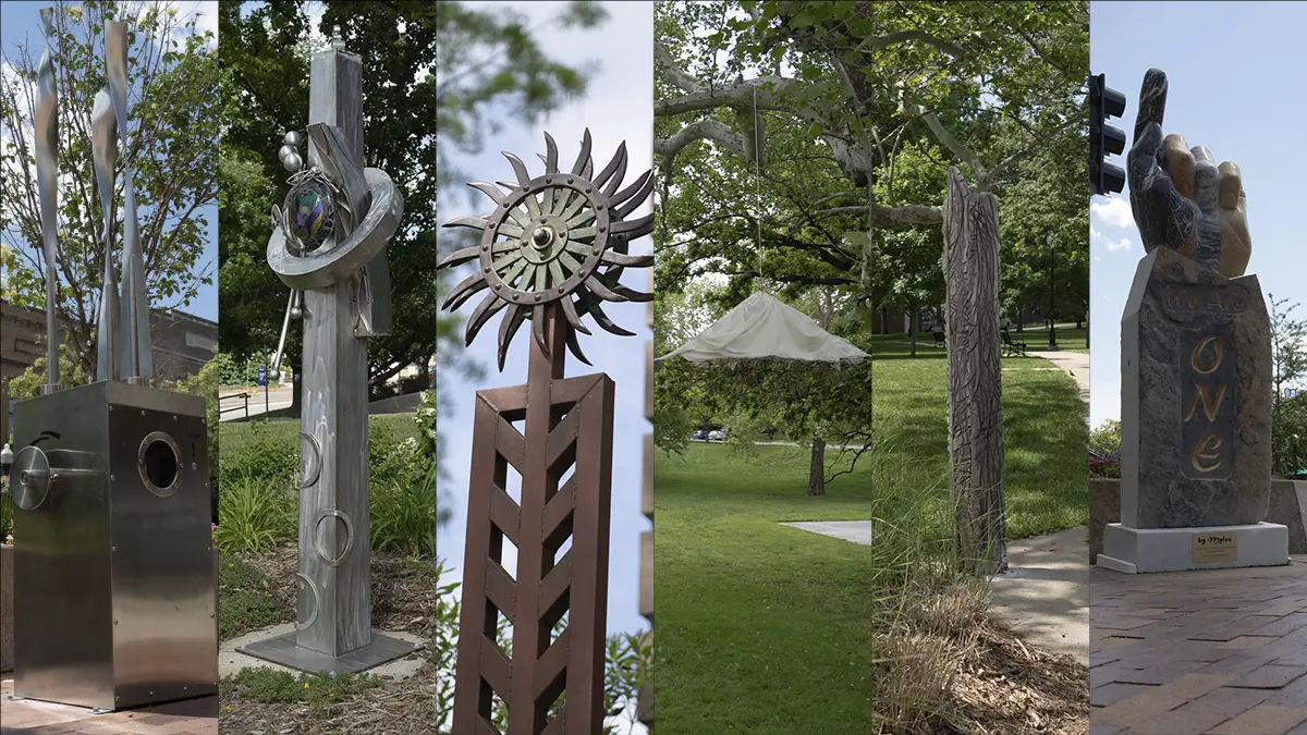 Collage of six of the outdoor sculptures
